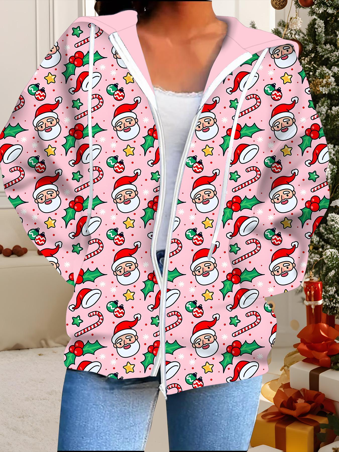 

Рождественский кардиган с капюшоном, 3D-печать, большого размера, осенне-зимний, в стиле ретро 6XL розовый