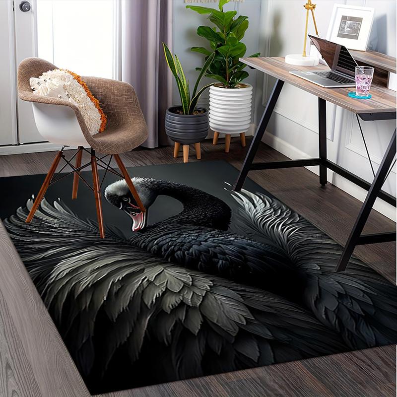 Black Swan Chair Mat: Office Carpet for Home Decor, Large Rug for Sofa and Bedroom, Gift for Any Room