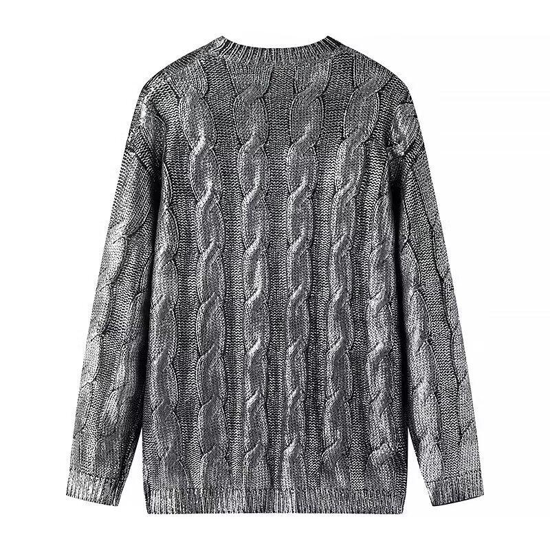 2024 European Style Women's Loose Casual Knit Sweater - Autumn/Winter Round Neck Pullover with Hot Stamping Design