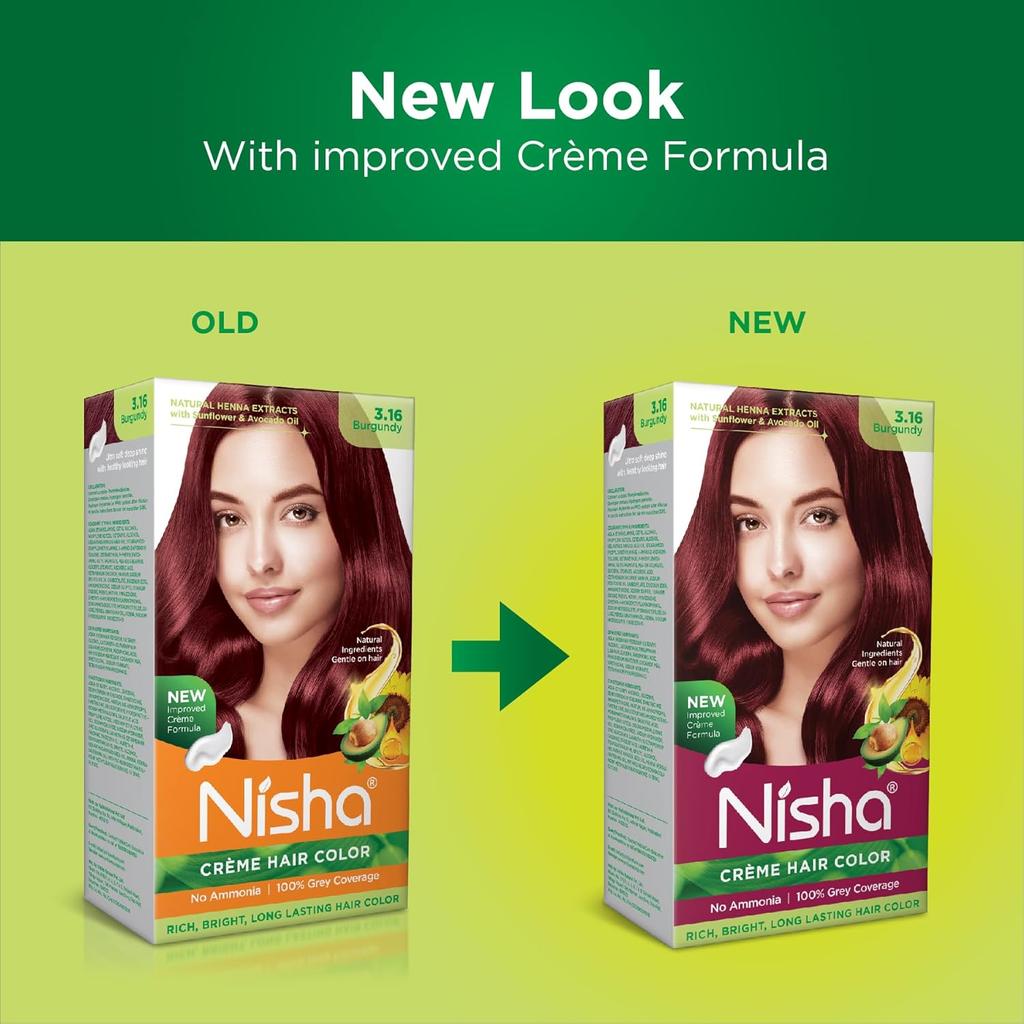 Nisha Creme Hair Color Burgundy 60G + 60Ml Permanent Grey Coverage Ammonia Free Natural Henna Extract