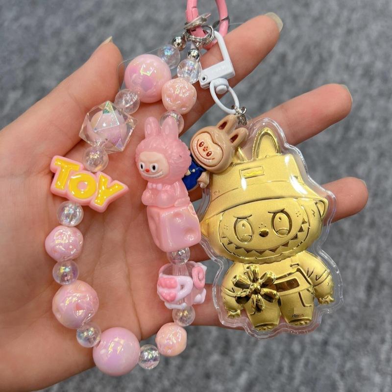 Mobile Phone Chain Cartoon Labubu Bead Chain Keychain Bag Pendant Gift for Girlfriend