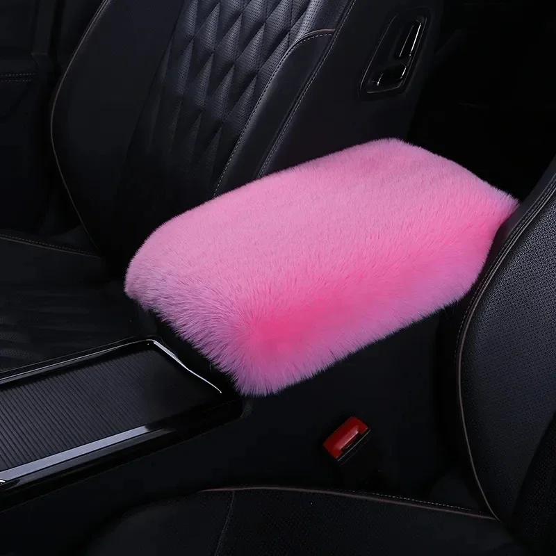Universal Soft Furry Plush Armrest Box Pads Cover Center Console Polyester Armrest Pad Cushion Winter Car Interior Accessories