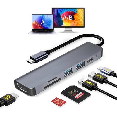 USB Hub 5Gbps Bus Lightweight and Compatible with Surface and Other and Other USB for Telework 6-in-1 Adapter, Multi-Port, HDMI, Type-C, High-Speed