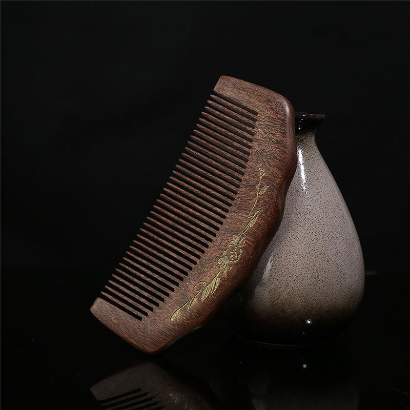 

Natural black gold sandalwood comb female portable anti-static massage hair loss curly hair long hair wooden comb beauty comb gift