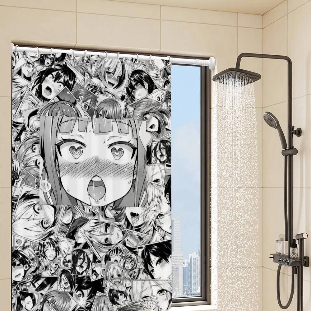 A-Ahegao M-Manga Girl  Shower Curtain Outdoor Scenery Summer Vacation Bathroom Decor Holiday Polyester Bath Curtain with Hooks