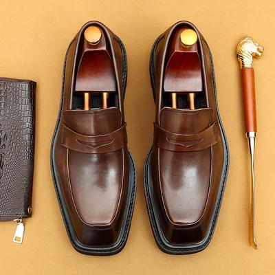 VIP Exclusive Men's Casual Leather Loafers - Thick-Soled Genuine Cowhide Slip-On for Business and Formal Wear