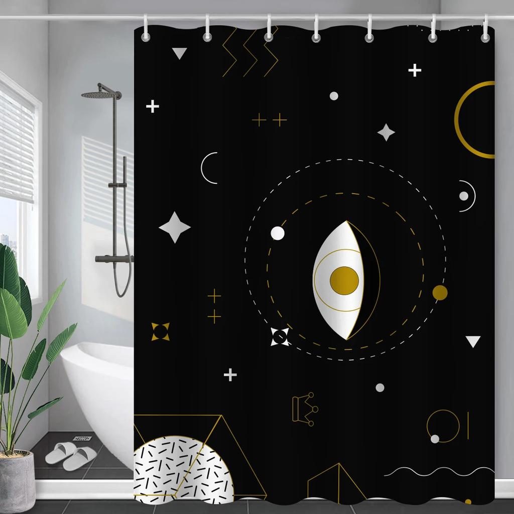 Black Mysticism Shower Curtain Liner Sun and Moon Modern Waterproof Bathroom Curtains Accessories with 12 Hooks Bathtub Curtain