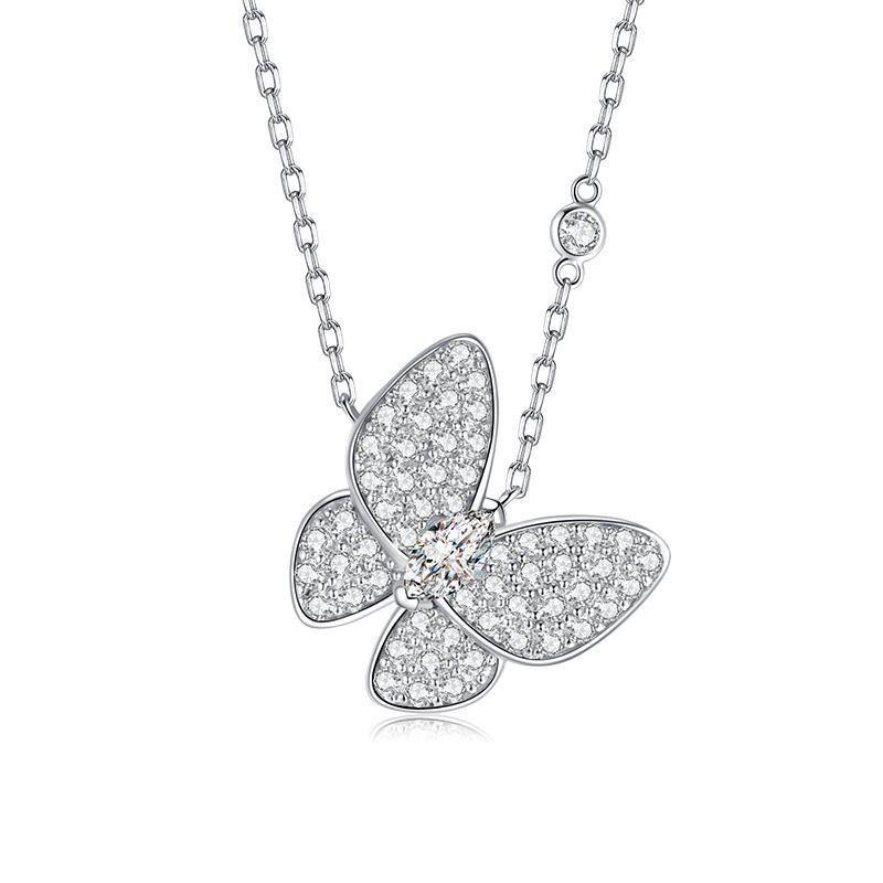 New Necklace: White Beimu Butterfly Necklace, Women s Light Luxury Temperament, Full Diamond Butterfly Collarbone Chain