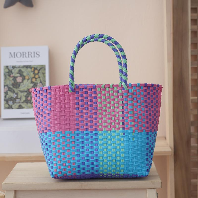 

Sausage dog handbag contrasting color woven basket cute dopamine large capacity handbag travel versatile woven bag