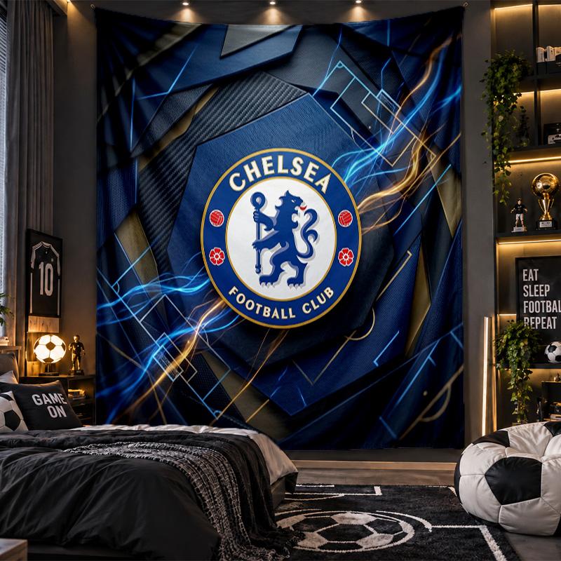 Tapeçaria de Parede Tecido com Estampa do Chelsea FC para Sala de Estar Quarto Decoração de Casa