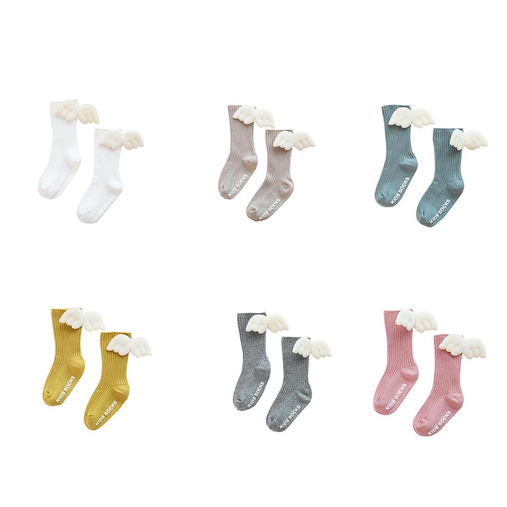 Baby Girls Knee High Bow Socks Toddler Autumn Winter Angel Wing Combed Cotton Spanish Style Plain Ribbed Non-slip Stockings