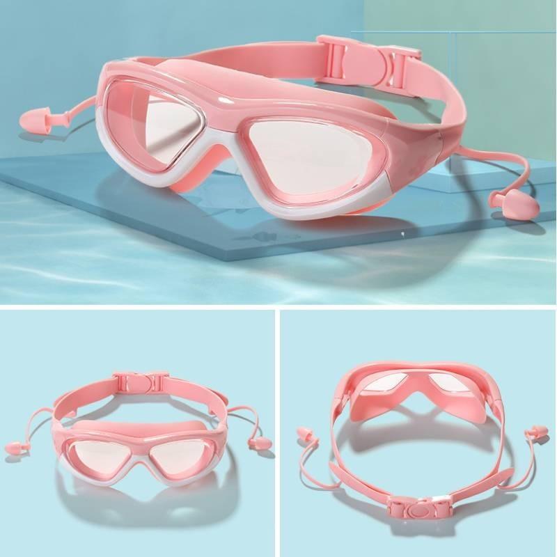 Children's Swimming Goggles With Earplugs Pc Anti-fog Swim Glasses Ak2191 Pink White Boxed Style