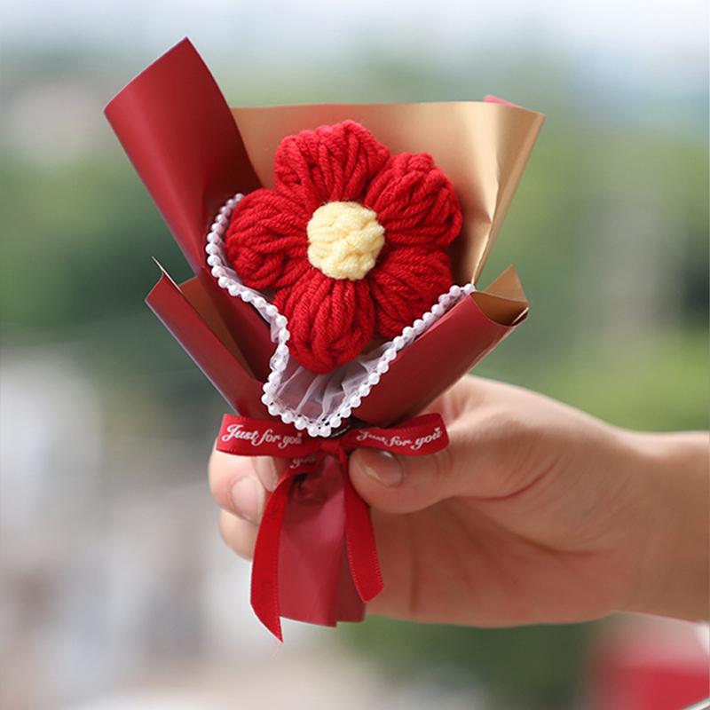 Puffs Crochet Flowers Pearl Mesh Packaging Artificial Flower Bouquets Hand Woven Flower