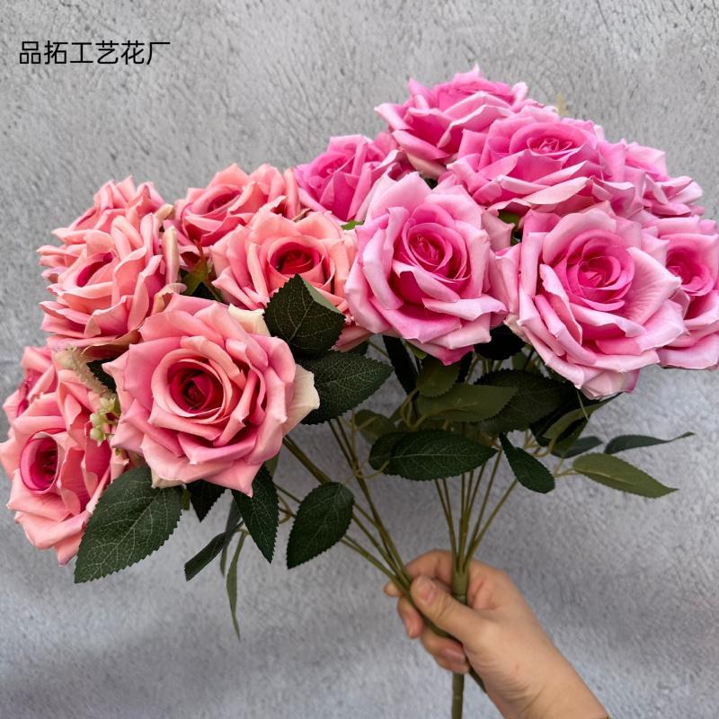 Artificial Rose Bouquet Flower 7 Heads Diamond Rose Bunch for Wedding Bridal Bouquet Party Hotel Home Table Floral Decor