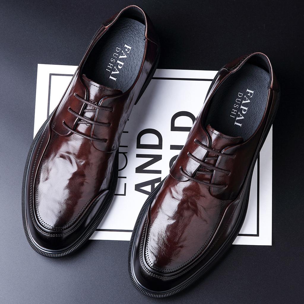 2025 New Men's Business Leather Shoes High-end Men's Shoes First Layer Cowhide Brown Derby Shoes Leather Dress Commute