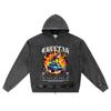 DTG Print Knitted Denim Zip-Up Hoodie Cheetah Brother Print Zipper Hoodies  