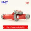 Waterproof 3-core 4-pin 5-hole Male-Female Aviation Plug Socket, Three-Phase Electrical Connector, 16A/32A, IP67.