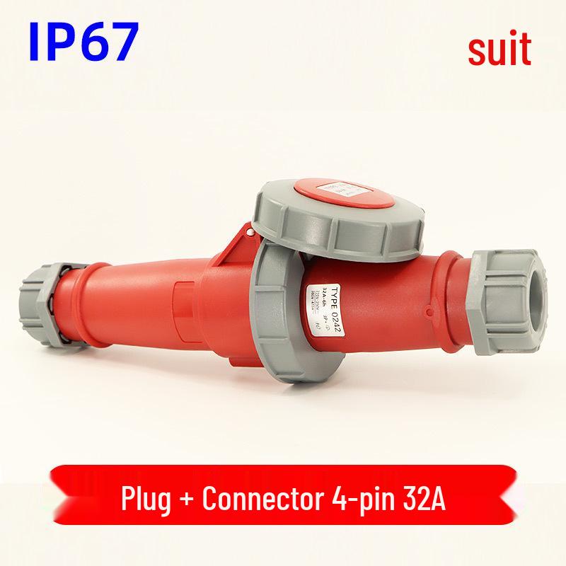 Waterproof 3-core 4-pin 5-hole Male-Female Aviation Plug Socket, Three-Phase Electrical Connector, 16A/32A, IP67.