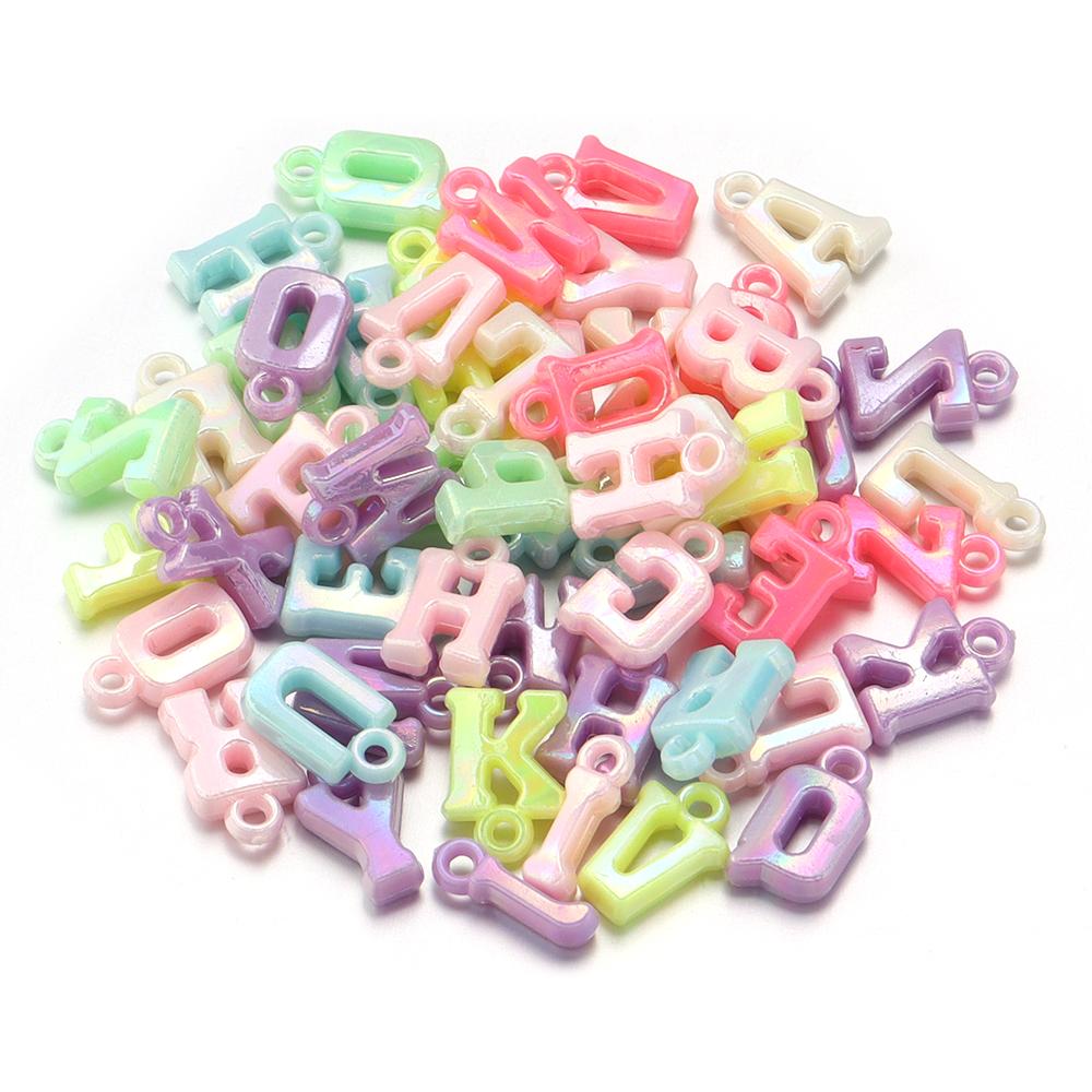 100pcs Plastic Color A-Z Letter Charms Bead Mixed Single Alphabet Pendants for DIY Bracelet Earring Necklace Jewelry Accessories