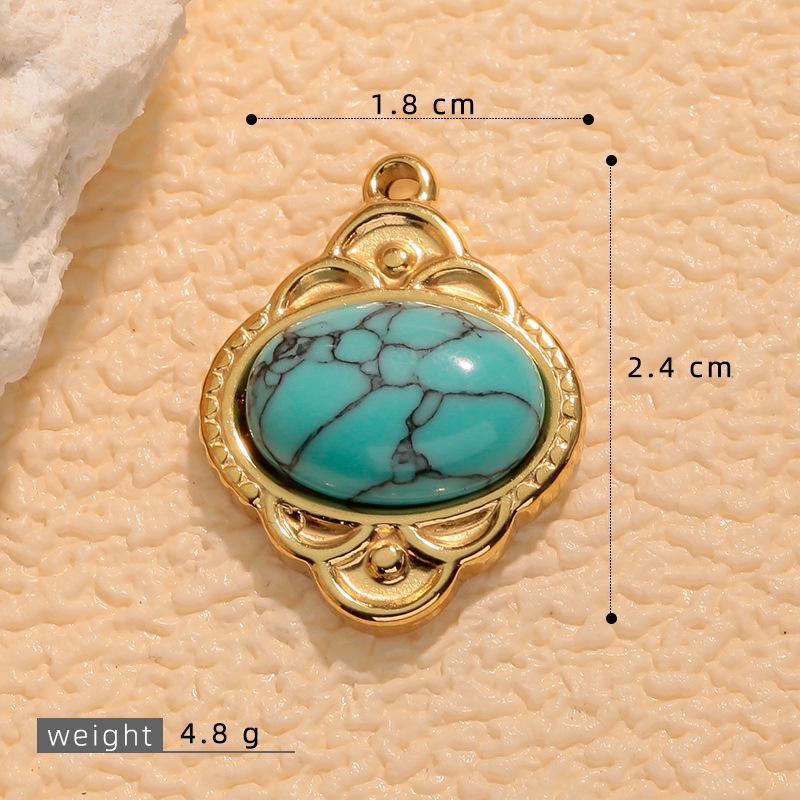 European Retro Turquoise Geometric Oval Pendant - Stainless & Titanium Steel Jewelry for Women