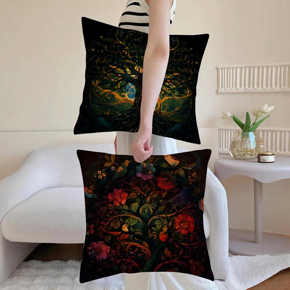 Indian Tree Of Life Cushion Cover Anti-dustmite Pillowcase Invisible Zipper Silky Short Plush Sofa Cushion Cover