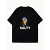 Oversized T-Shirt Black Salty Girl With Umbrella And Text Print Casual Streetwear For Women
