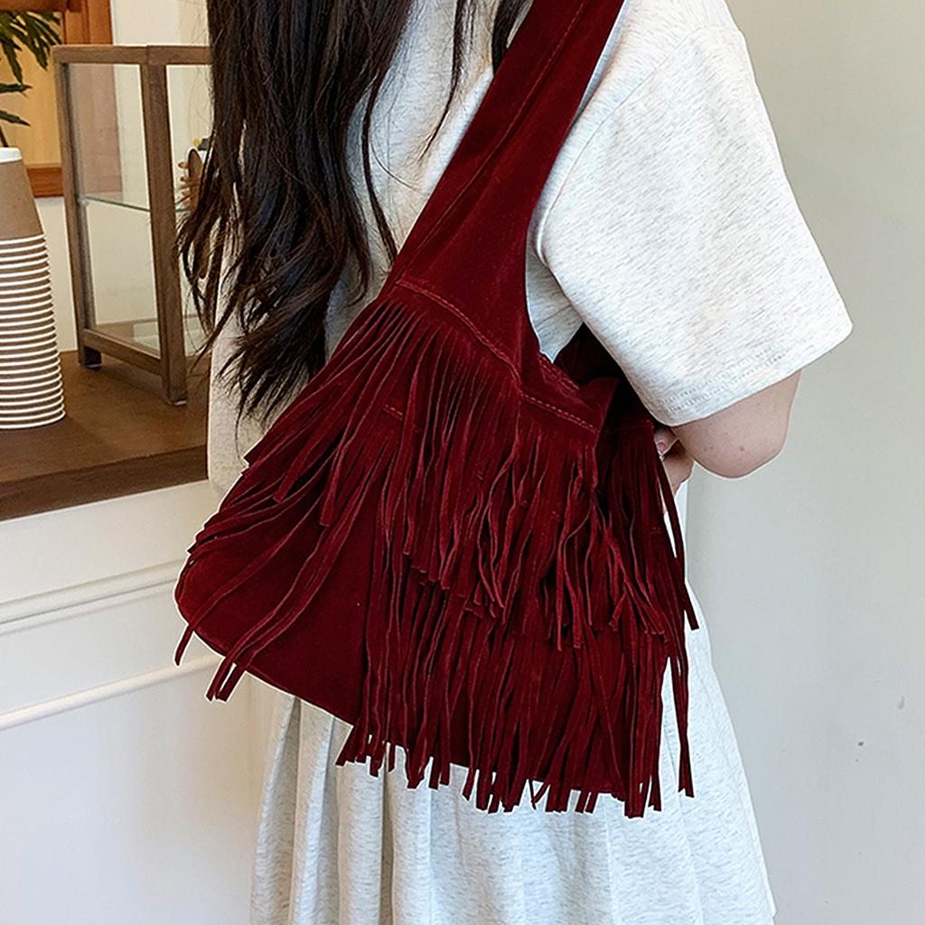 Vintage matte fringed shoulder bag 2025 large capacity trendy tote bag vacation style underarm bag women