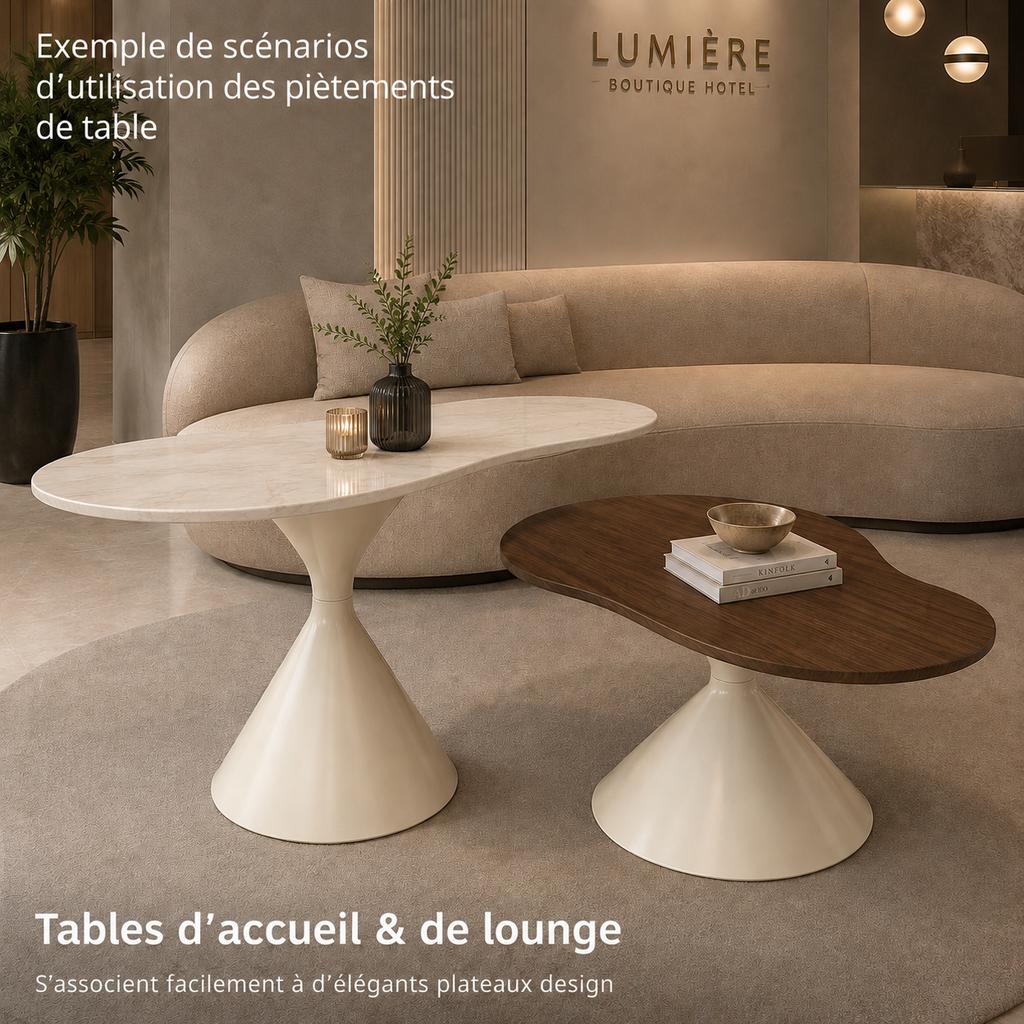 Set of 2 Table Legs of Iron in Cream White - 1 High and 1 Low Table Leg, Powder-Coated, with Non-Slip Floor Protectors - Frames Only, No Tabletops
