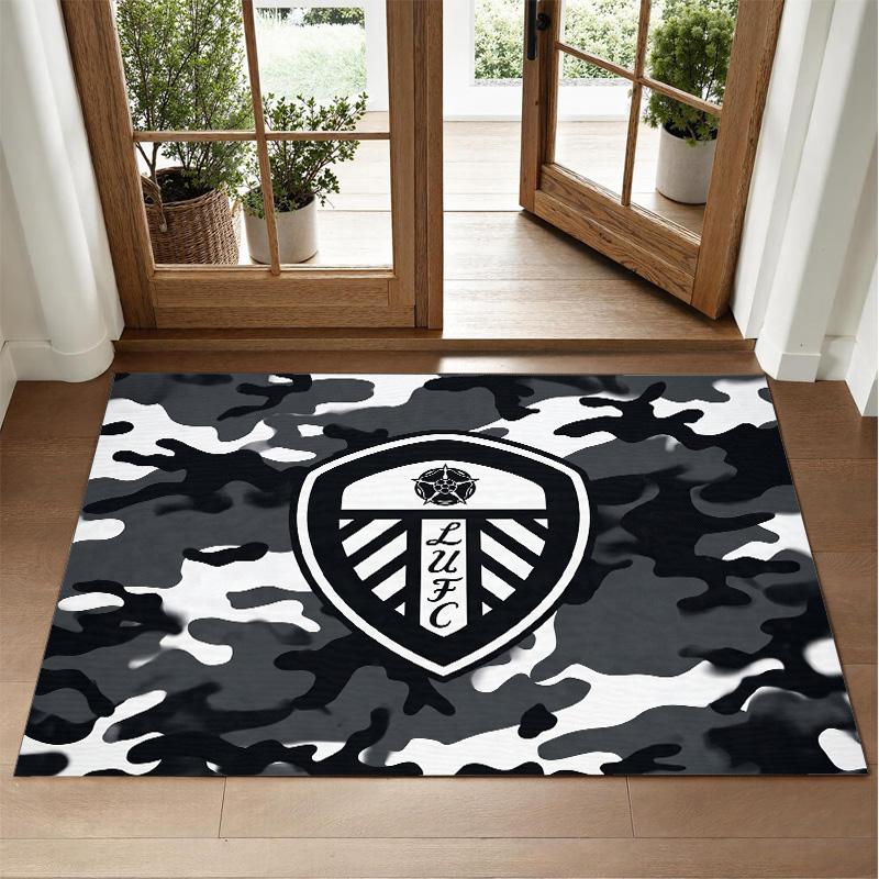 Leeds United Football Design Crystal Velvet Rug Soft Decorative Mat for Bedroom Entrance