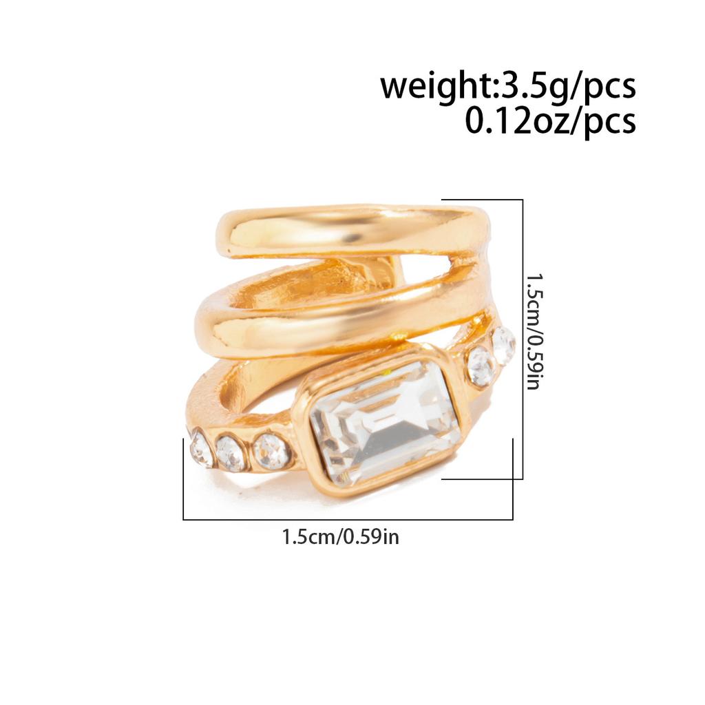 1Pc Simple Square Zircon Clip Earrings for Women Three Layer Luxury Rhinestone Ear Cuff Clip Without Pierced Ear Cuff Jewelry
