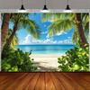 A photography background cloth showcasing the tropical beach scenery is suitable for a summer-themed party banner