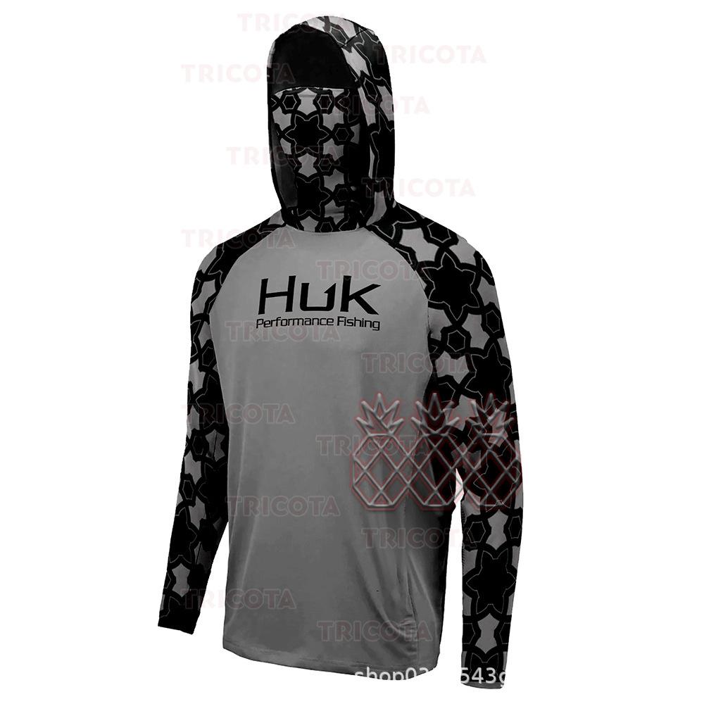 Cross-border HUK hooded face towel integrated fishing suit summer long-sleeved sunscreen suit quick-drying breathable luya fishing suit XS