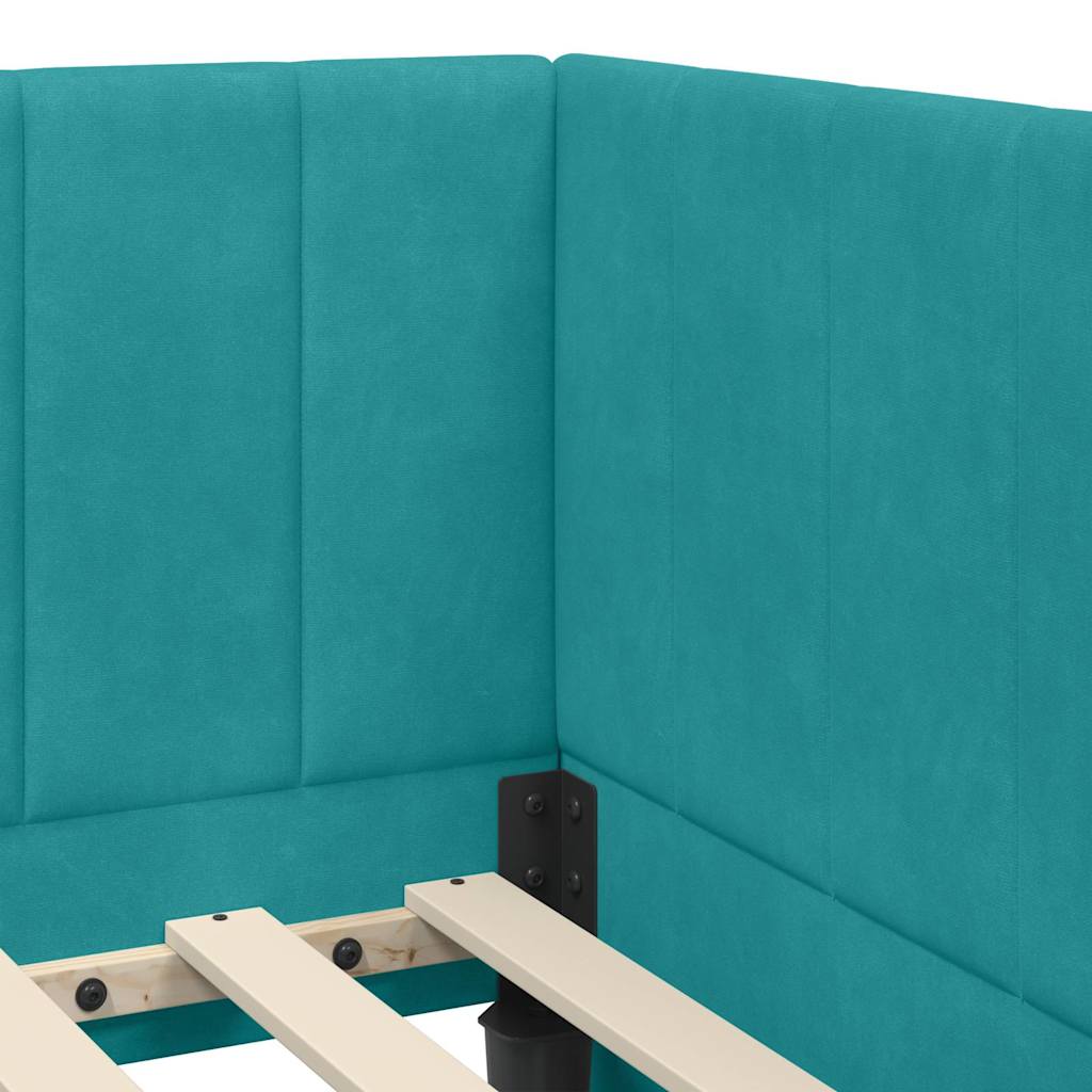 L Shaped Bed Frame with Headboard Turquoise 80 Cm X 200 Cm Velvet