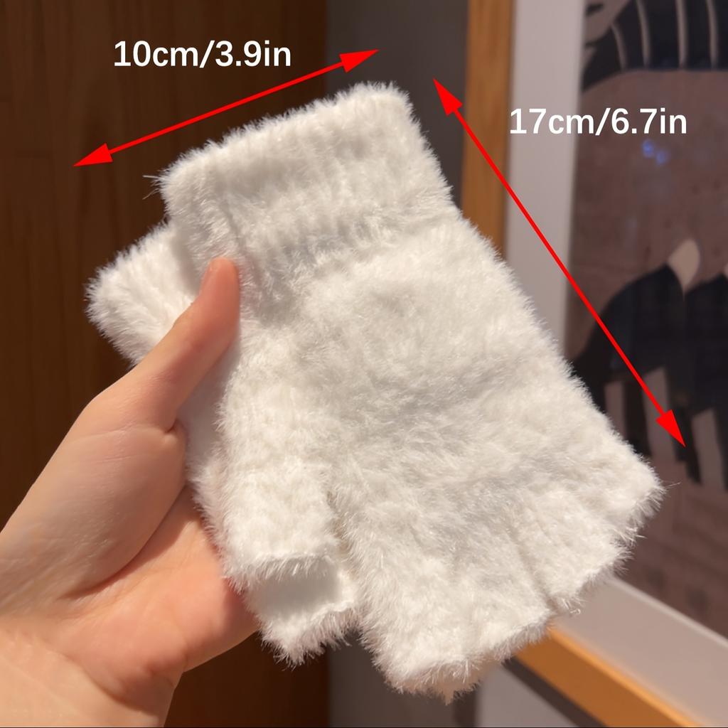 Halbfinger Winter Kunstfellhandschuhe, Einfache Winddichte Dicke Lässige Warme Handschuhe, Schreibhandschuhe, Fingerlose Weiche Radhandschuhe