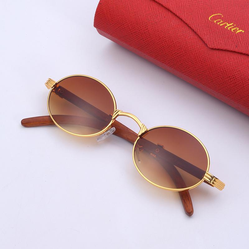 Retro Small Frame Glasses Women'S Imitation Wood Grain Oval Frame Sunglasses Men'S Trend Anti-High Beam Sunglasses