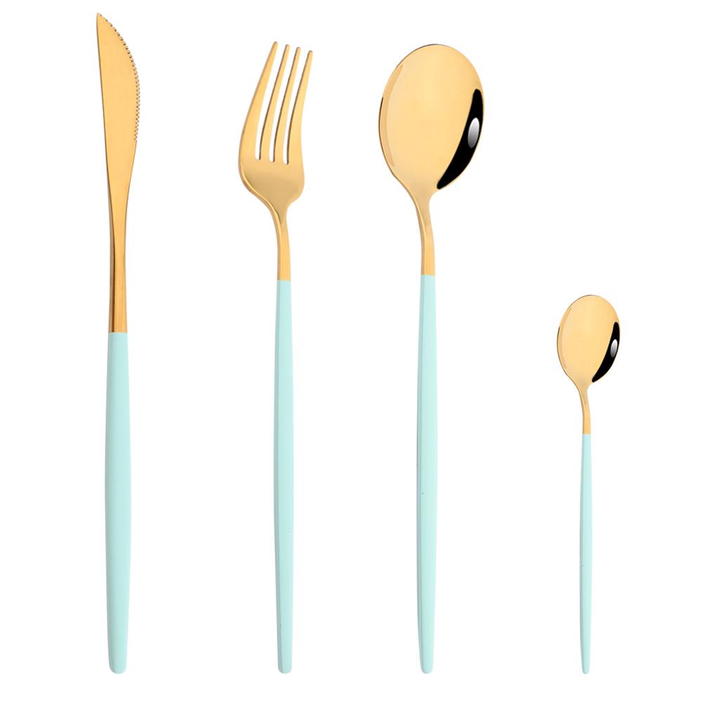 Drmfiy Pink Silver Stainless Steel Dinnerware Set Fork Knife Soup Ice Spoon Cutlery Set Western Flatware Kitchen Silverware Set
