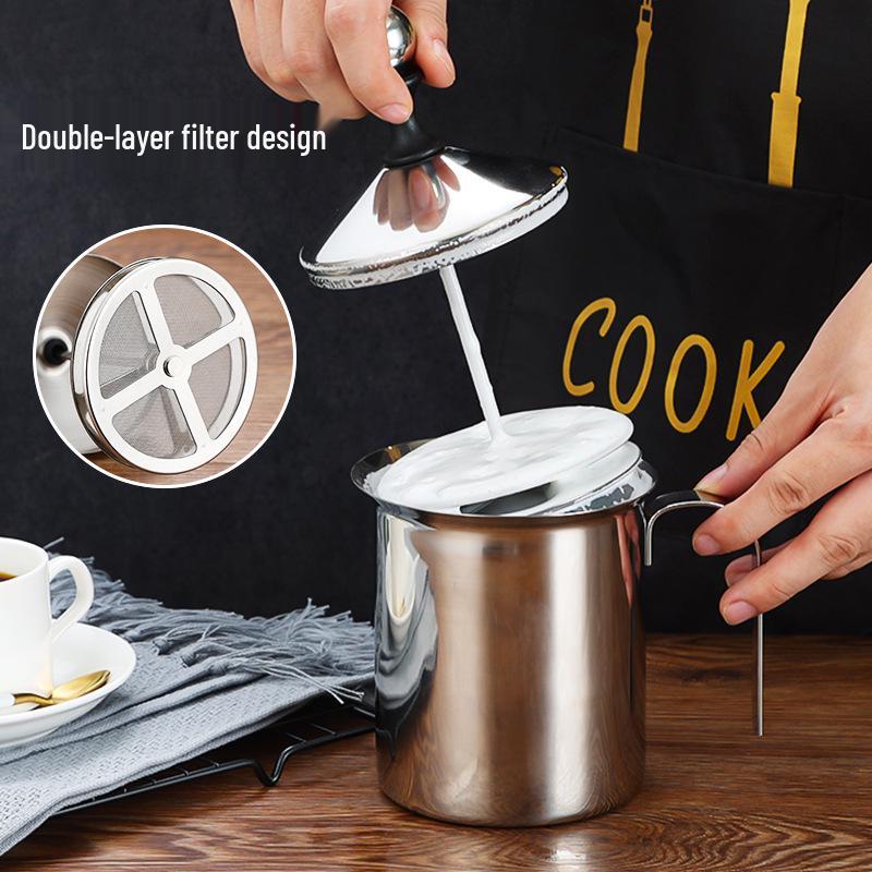 Dual-Layer Stainless Steel Milk Frothing Pitcher - Latte & Coffee Cup Frother