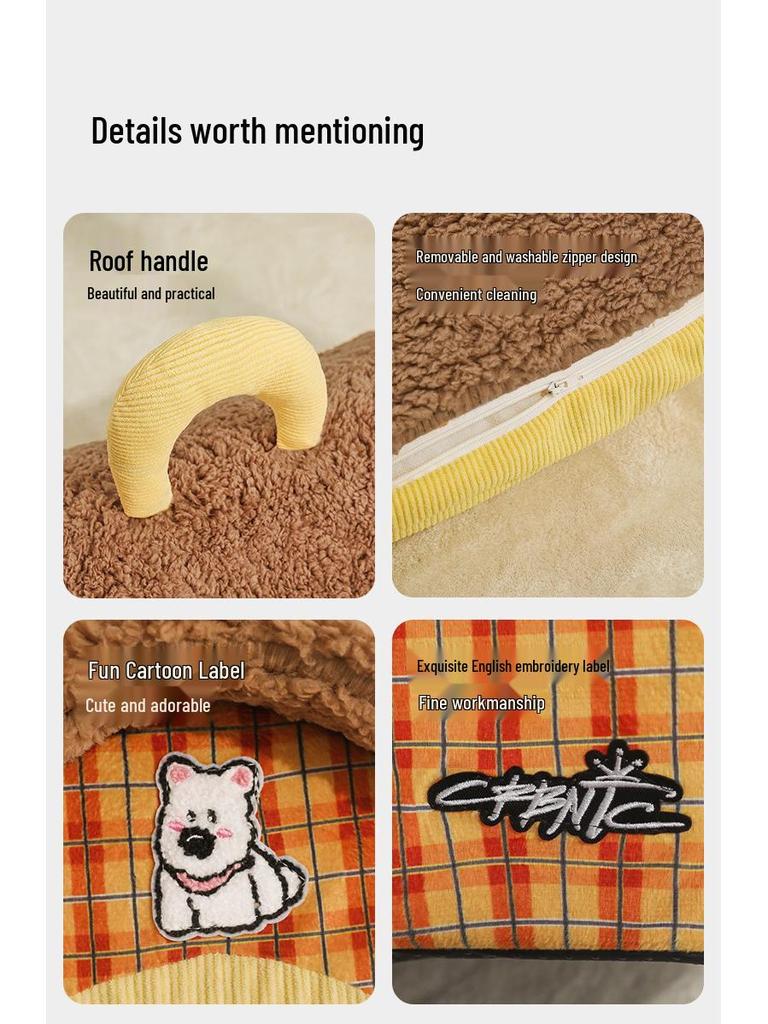 Cozy Winter Enclosed Pet Nest for Small Dogs & Cats - Removable & Washable, Four Seasons Use