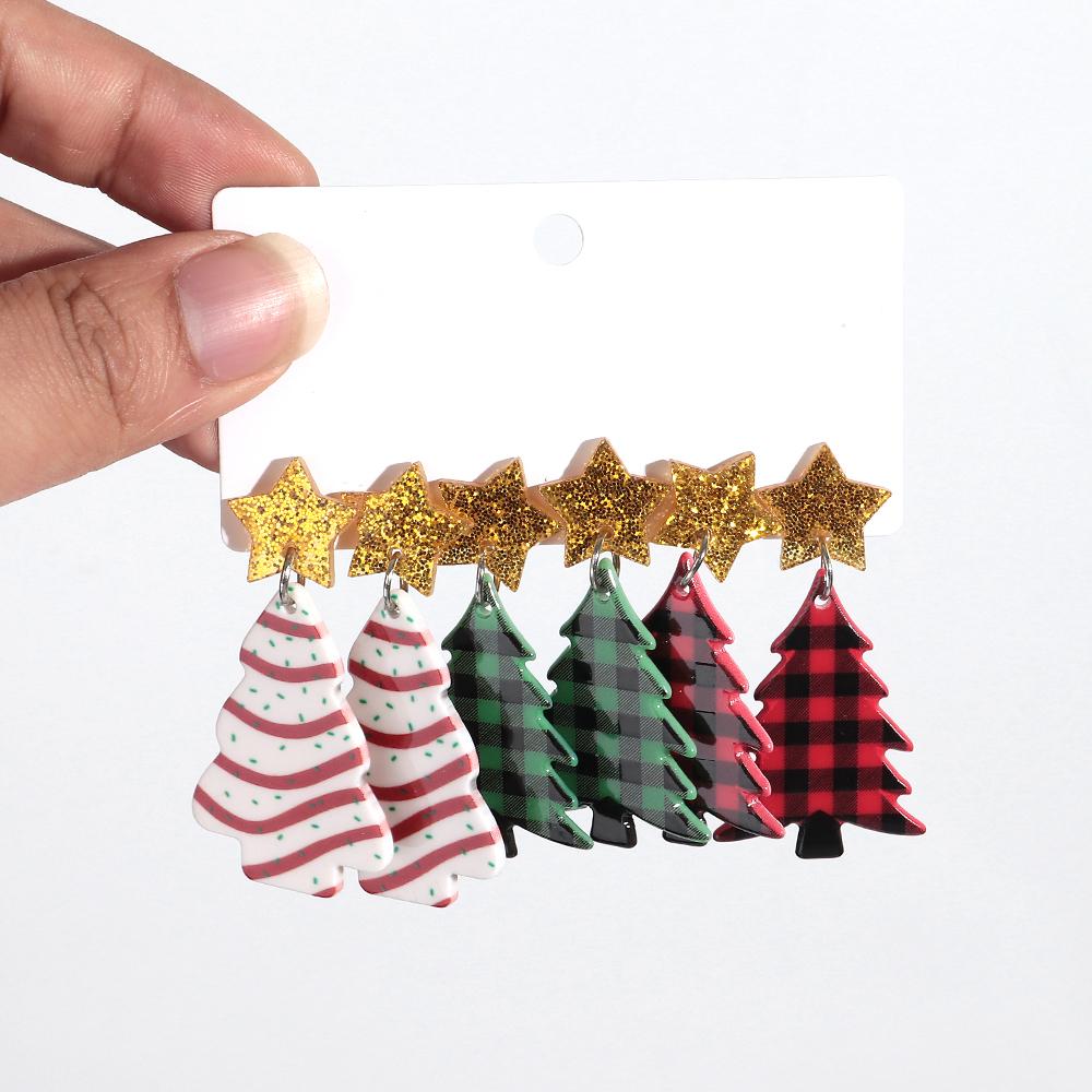 Colorful Sequin Acrylic Christmas Tree Drop Earring Set for Women Trendy Xmas Candy Bells Statement Earring Party Jewelry Gifts