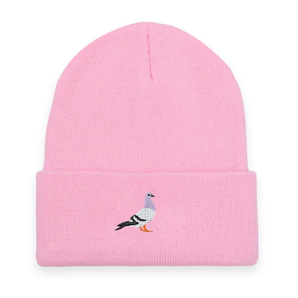 Men's and women's knitted hats for autumn and winter, warm pigeon embroidery pattern pullover, brimless woolen hat