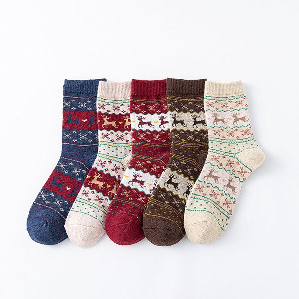 5Pairs Santa Claus Wool Socks Cotton Knit Santa Stockings Fashion Christmas Socks  Unisex