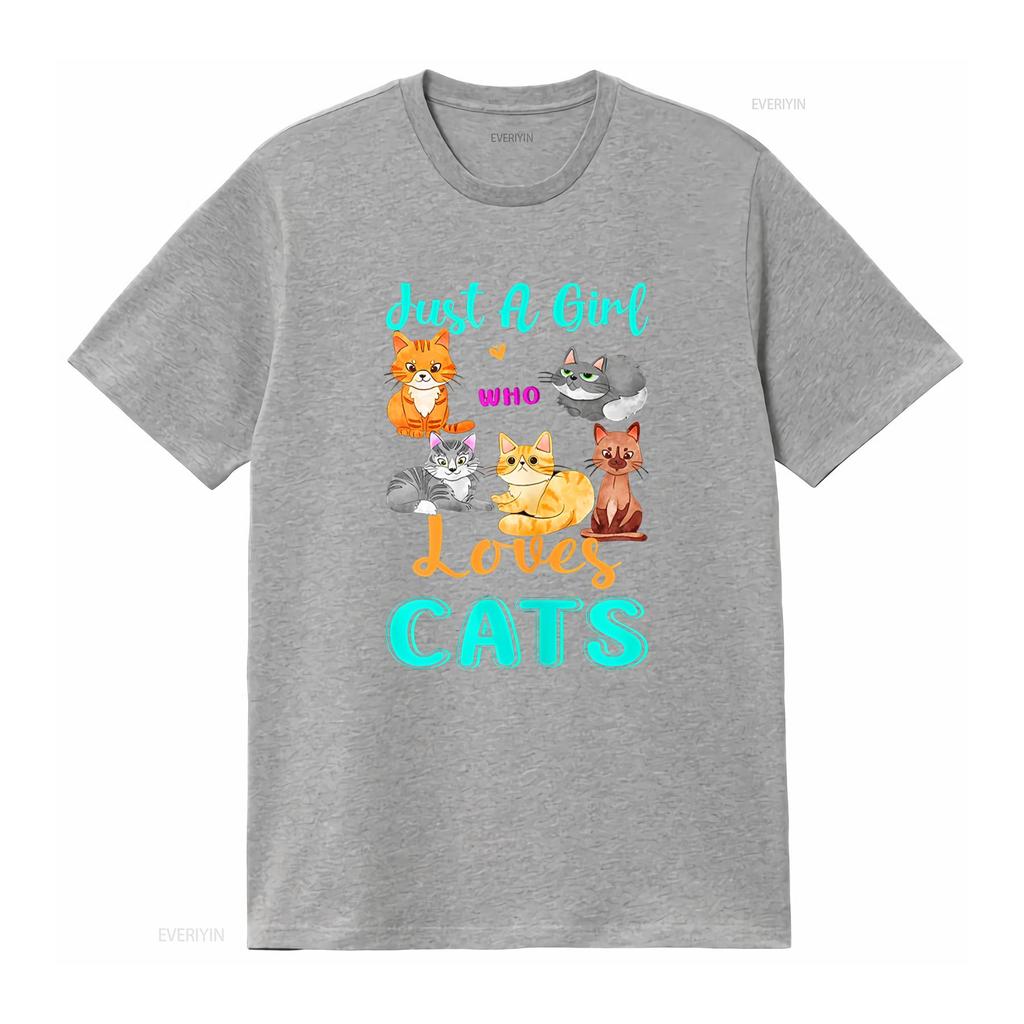Just A Girl Who Loves Cats Cat Lover s T Shirt vintage Washed Soft graphic Comfortable homme designer clothes Casual Versatile