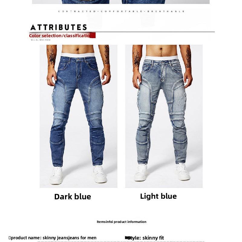 Jeans in stile motociclista da uomo, moda street europea, jeans skinny elasticizzati slim-fit, jeans dritti da uomo