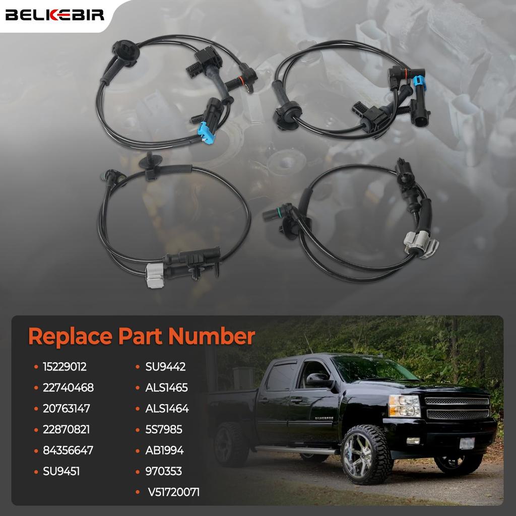 4PCS ABS Wheel Speed Sensor Front & Rear, Left & Right Compatible With 2007-2014 Chevy Silverado 1500/Avalanche/Suburban 1500/Tahoe, GMC Yukon/Yukon