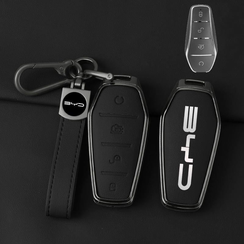 Zinklegierung Leder Auto Schlüsselabdeckung, Für Byd Song Plus Atto 3 Han Ev Tang Dm Qin Yin Dolphin, Geschützte Schlüsselanhänger Tasche, Zubehör