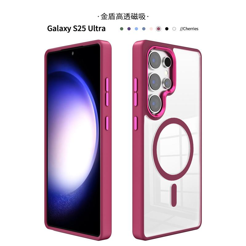 Applicable to Samsung s25 ultra transparent magnetic mobile phone case, new simple s24 metal frame mobile phone case, anti-drop.