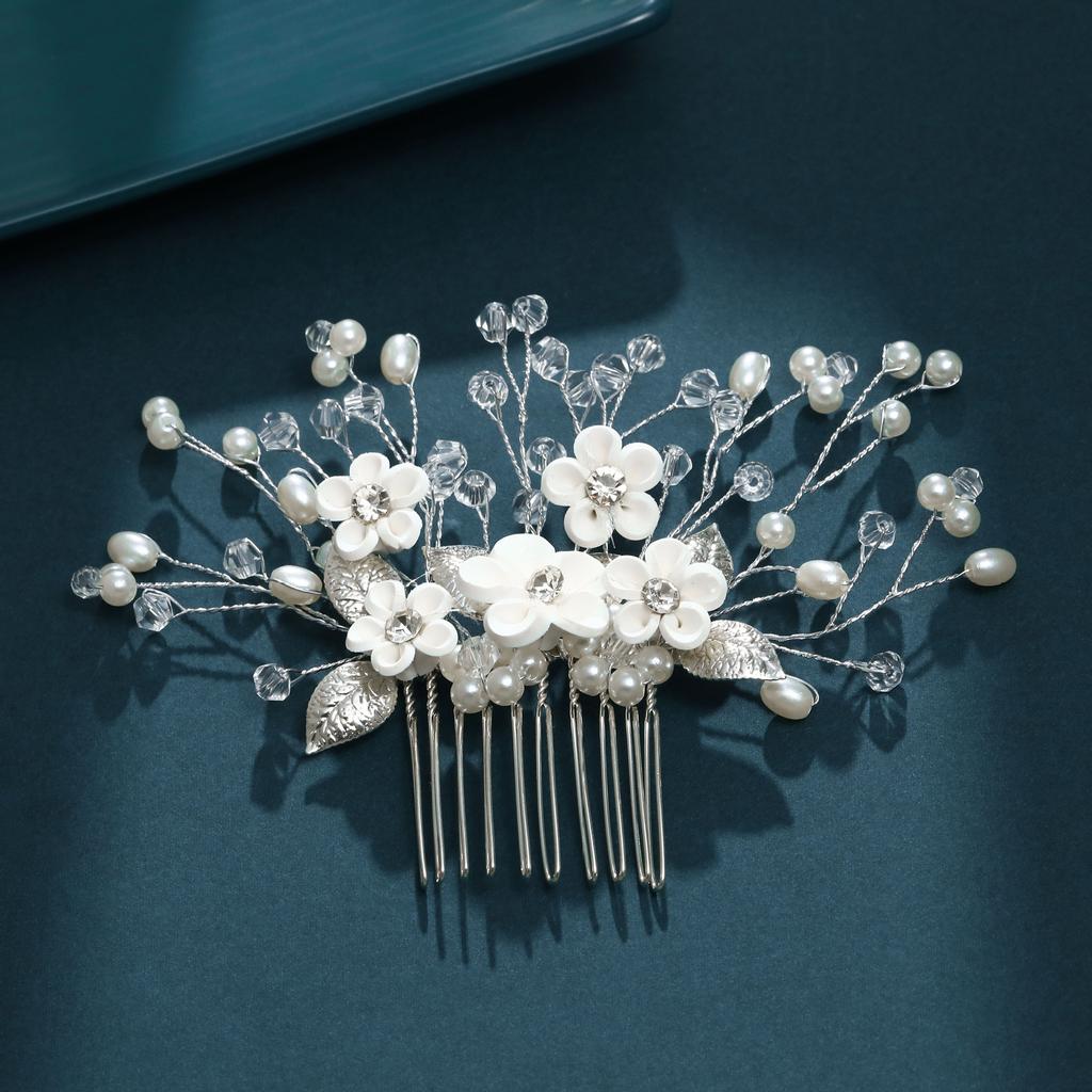 Fashion Hair Accessories, Temperament Flowers Leaves Pearl Rhinestones Combs Wedding Hair Combs Headwear