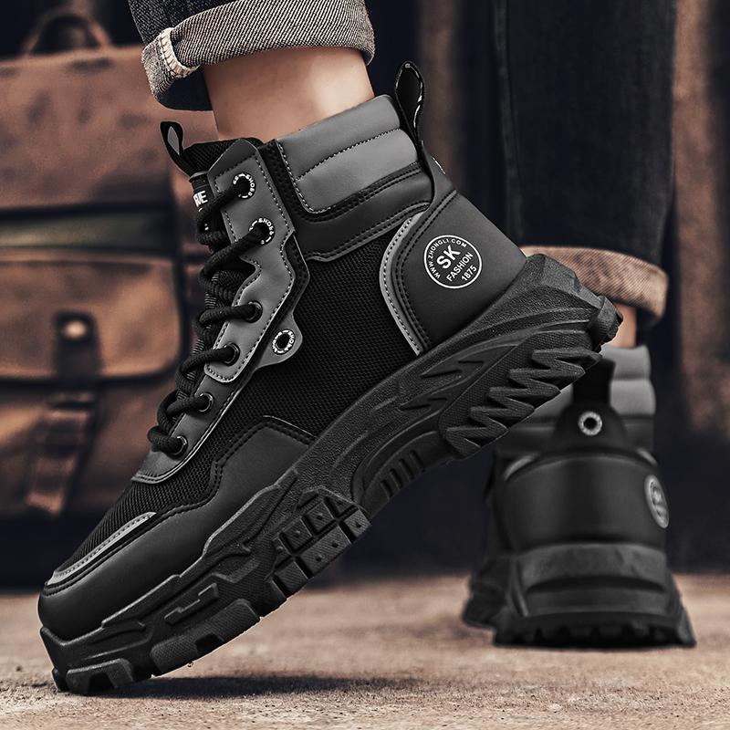 Fashion High Top Men Ankle Boots Comfortable Men Work Boots Mesh Outdoor No-slip Casual Shoes Breathable Walking Hiking Shoes