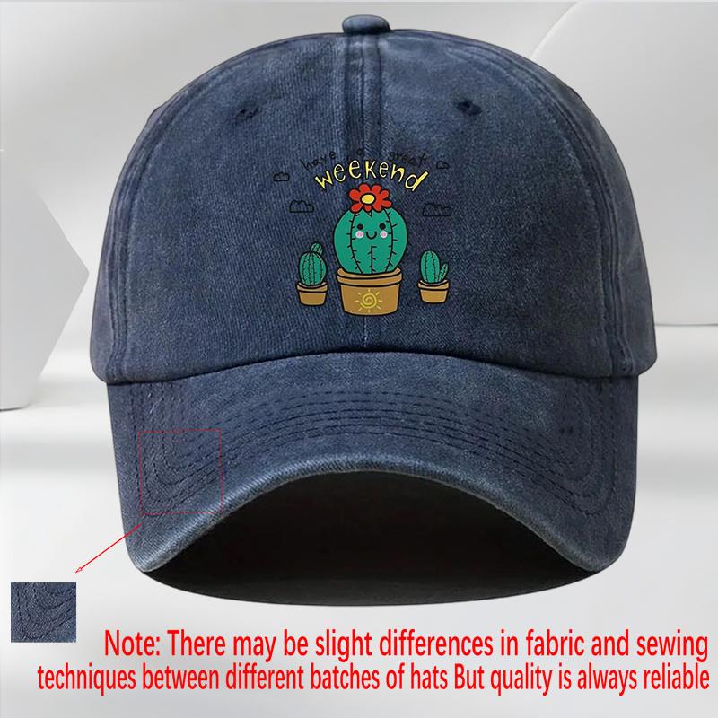 Cute Cactus Weekend Print Baseball Cap Unisex Casual Polyester Adjustable Sun Protection Hat