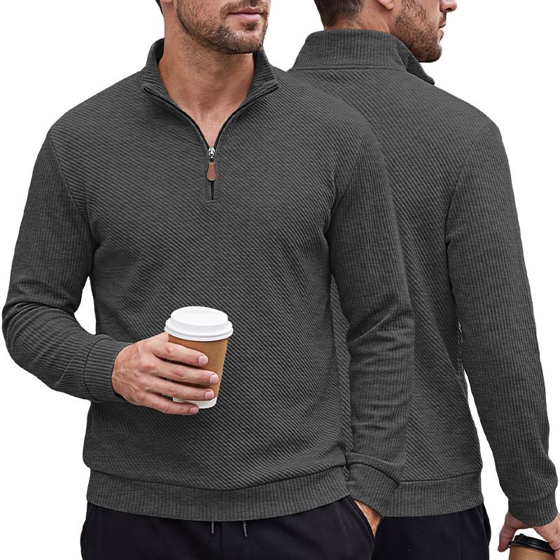 Men's American Twill Texture Half Zip Stand Collar Long Sleeve Pullover Sweatshirt Big & Tall Casual Top